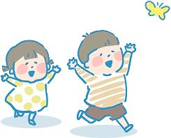蝶と園児二人